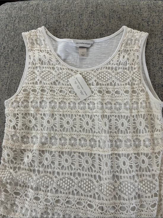 Christopher & Banks Tops - Christopher & Banks Cream Crochet Overlay Tank Top